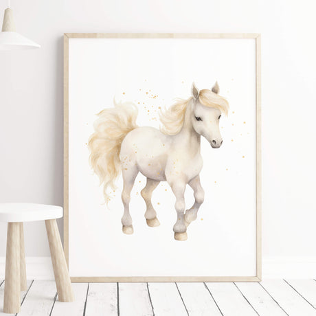 White horse print for neutral nursery and kids decor.