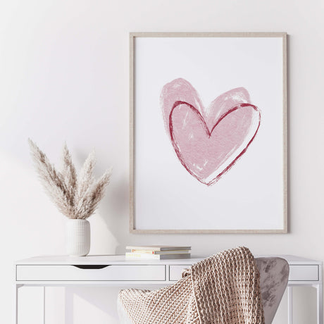 Watercolor black and pink hearts printable for minimal valentine's day decor, pink home decor, red home decor, love home decor.