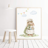 Watercolor easter nursery print with vintage bunny for nursery easter decor, gender neutral nursery easter decor.