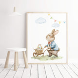 Watercolor easter nursery print with vintage bunny for nursery easter decor, gender neutral nursery easter decor.