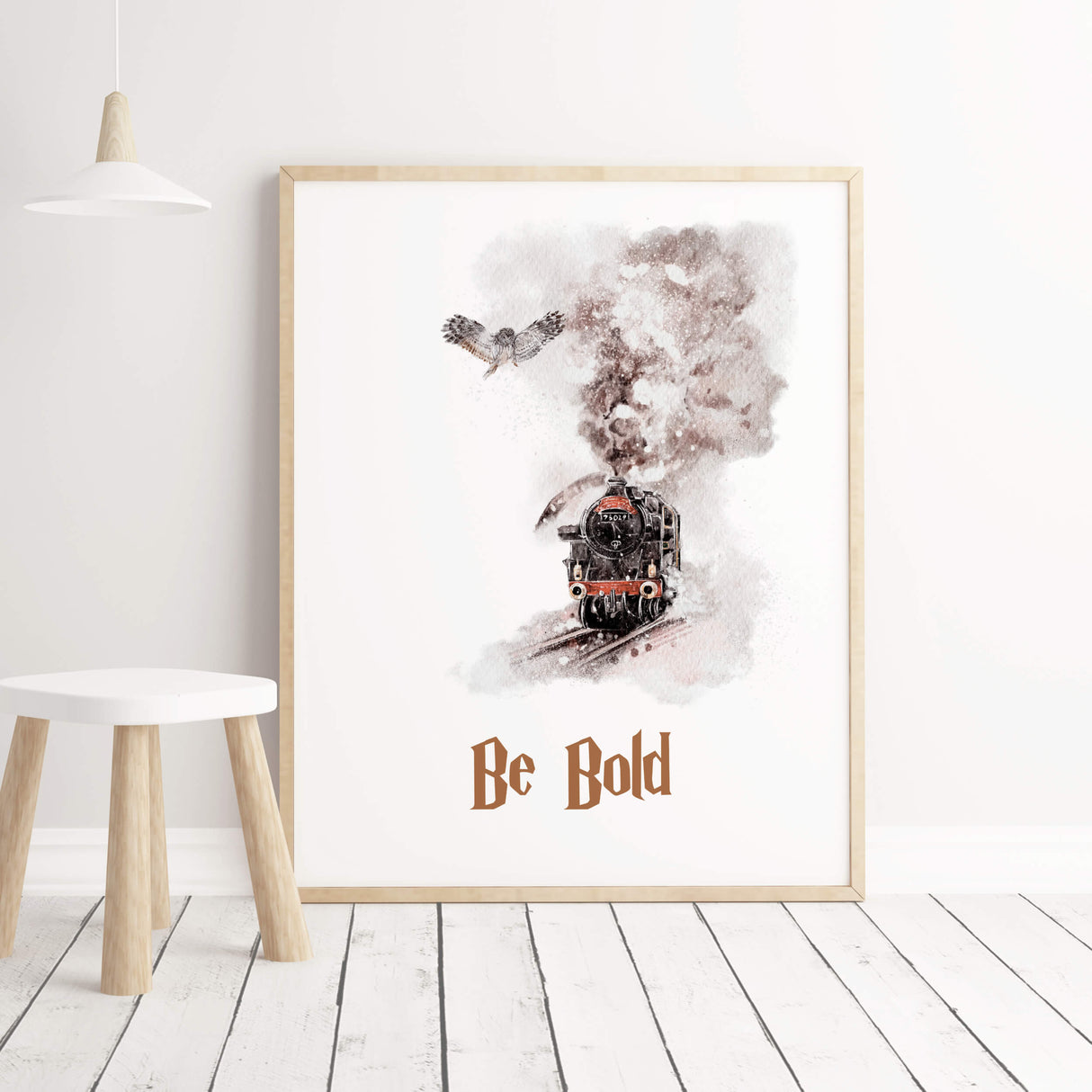 Watercolor wizard print with be bold inspirational quote for neutral kids room decor.